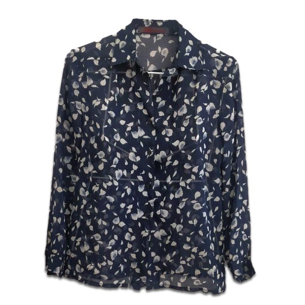 Camicia Kokoro blu fiori bianchi